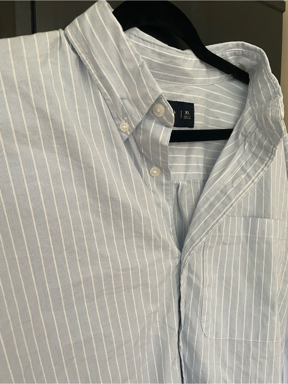 Abercrombie & Fitch Oversized Cropped Oxford blue/white button down, XL - Picture 2 of 6